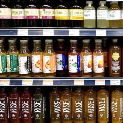 kombucha on a grocery shelf for immune health in Toronto, Ontario